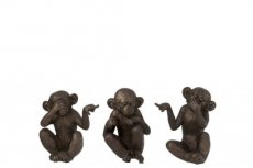 J-line 11620 Set van 3 apen Horen, zien & zwijgen