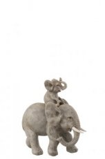 J-line 6485 j-line Grijze olifant met baby op rug